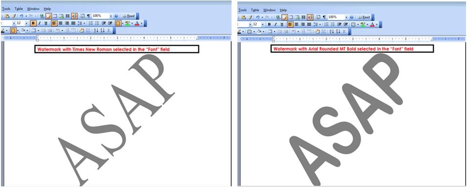 Font Watermark Examples - Microsoft Word